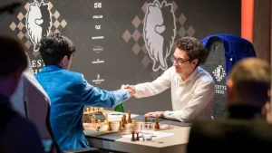 An uncompromising chess clash between Javohir Sindarov and Fabiano Caruana