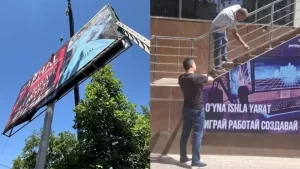 Toshkentda ruxsatsiz o‘rnatilgan reklama bannerlari olib tashlandi