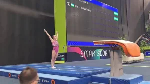 Oksana Chusovitina participates in the Baku World Cup final