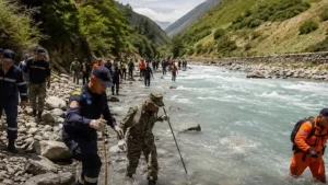The search area for a six-year-old boy who fell into a mountain river in Kyrgyzstan has been expanded