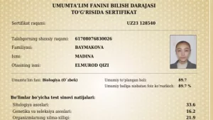 Toshkentlik o‘quvchi qiz tibbiyot yo‘nalishida 189 ball oldi