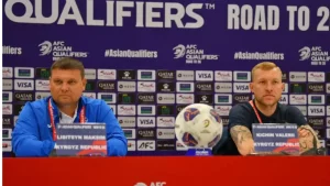 What did Kyrgyzstan's head coach Maksim Lisitsin say at the press conference?